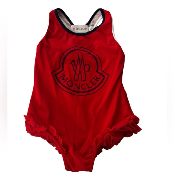 Moncler Costume Da Bagno Intero Logo-print Ruffle Swimsuit Toddler/Kid Size 4 - Picture 1 of 11